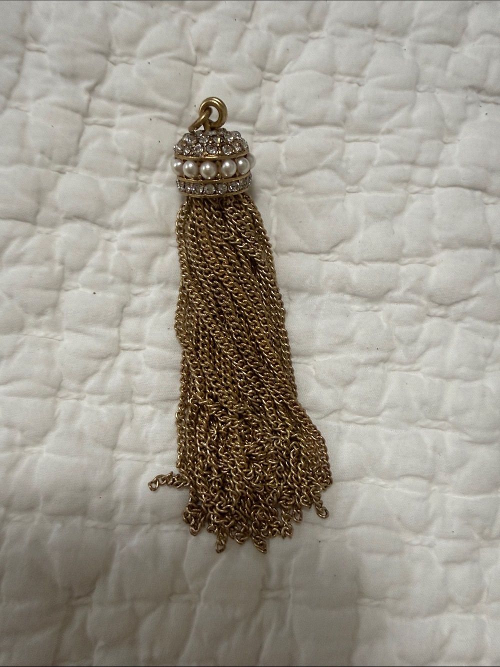 Gold Tassel Charm with Pearl and Crystal Accent